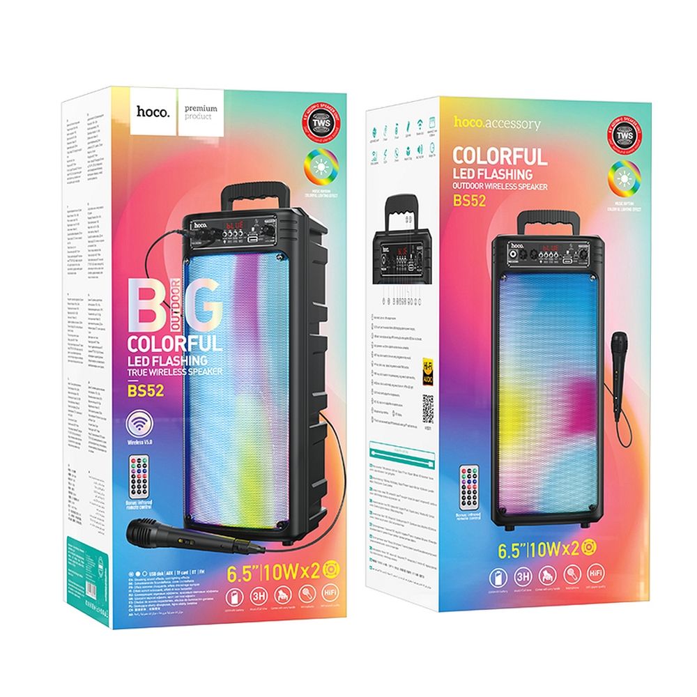 Bluetooth bežični zvučnik LED svjetlo + mikrofon HOCO BS52 - Slika 2